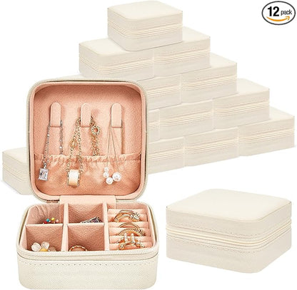 Taiyin 12 Pcs Travel Jewelry Case Box Bridesmaid Gifts Bulk Travel Jewelry Cases Boxes Small Jewels Organizers Mini Accessories Ornaments Storage for Women Girls Wedding Gifts (White)