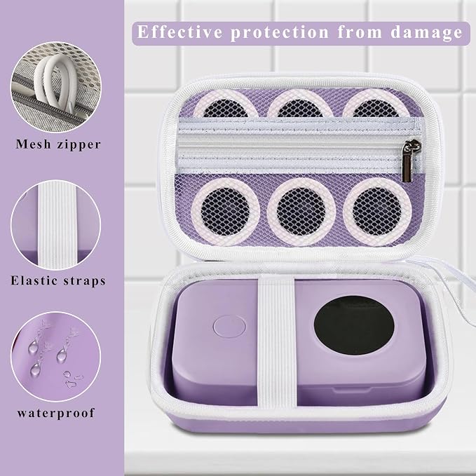 TUGUAI Label Maker Case Compatible with Phomemo D30 NiiMbot D11 D110 SUPVAN E10 Label Printer, Hard Carrying Container Storage Holder Organizer for Tape Roll, Charging Cable (Purple Box Only)