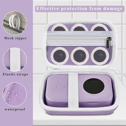 TUGUAI Label Maker Case Compatible with Phomemo D30 NiiMbot D11 D110 SUPVAN E10 Label Printer, Hard Carrying Container Storage Holder Organizer for Tape Roll, Charging Cable (Purple Box Only)