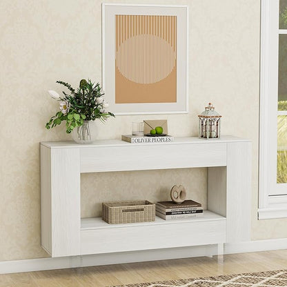 47" Narrow Console Table with Hidden Side Storage Cabinets, Adjustable Shelves, Modern Entryway Sofa Table for Behind The Couch, Living Room, Hallway, White