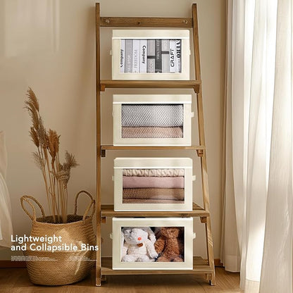 Homsorout Large Storage Baskets with Lids - Stackable Cube Bins for Closet, 6 Pack Beige Windows Organizer Bins, Home Organizers and Storage for Clothes, CD, Towels