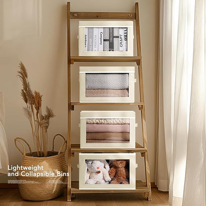 Homsorout Storage Cubes with Lids - 5 Pack Foldable Clear Window Storage Bins, Large Decorative Storage Bins with Handles, Storage Containers for Clothes, Towel, Blanket, Sheet, Beige
