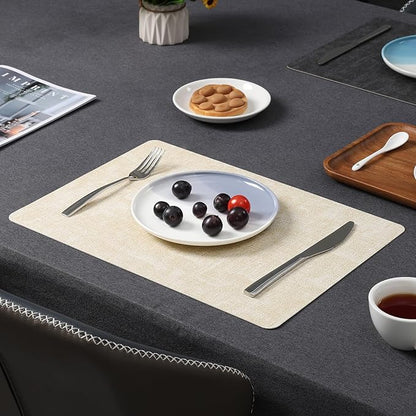 Myir JUN Dual Sided Faux Leather Placemats Set of 6 Indoor/Outdoor Square Non-Slip Washable Table Mats (Gray Cream-White)