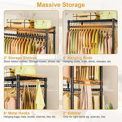 P4 Rolling Clothes Rack Heavy Duty, Clothing Racks for Hanging Clothes, Freestanding Garment Racks with Wheels, Metal Portable Closet Rack 35.5''W × 20.5''D × 80.5''H, Max Load 560Lbs, Black