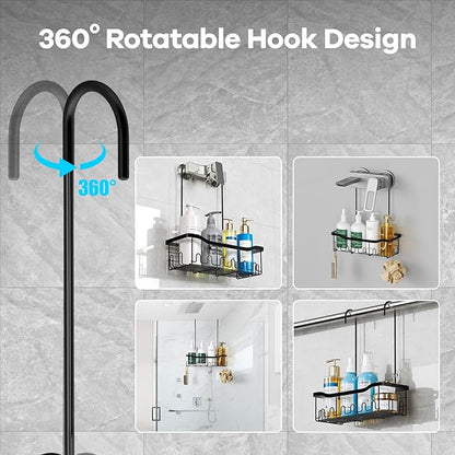 BYT Shower Caddy Hanging, Organizer Hanging for Bathroom, Shower Basket with Hooks, Shower Storage, Shelf, Rack No Drilling for Faucet or Cross Bar (Black)