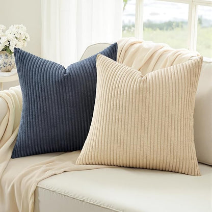 Topfinel Decorative Velvet Pillow Covers Blue and Yellow 18x18 Boho Nordic Couch Throw Pillow Covers for Bed Pack of 4 Corduroy Accent Modern Pillowcase Sofa Livingroom Home Decor