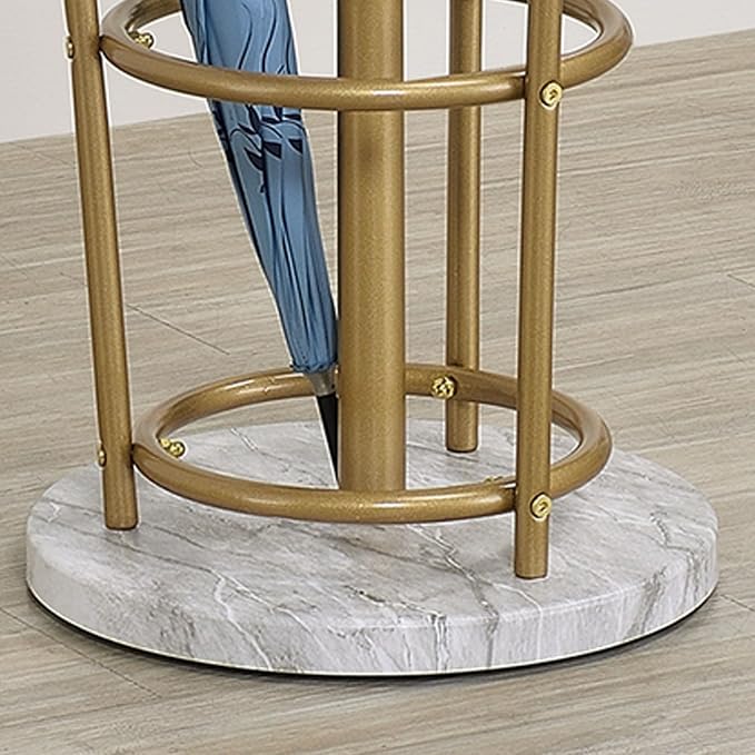 Kings Brand Furniture Freestanding Metal Hall Tree Coat Rack Stand with Umbrella Holder for Entryway Hanging Clothes, Hats, Bags (Gold)