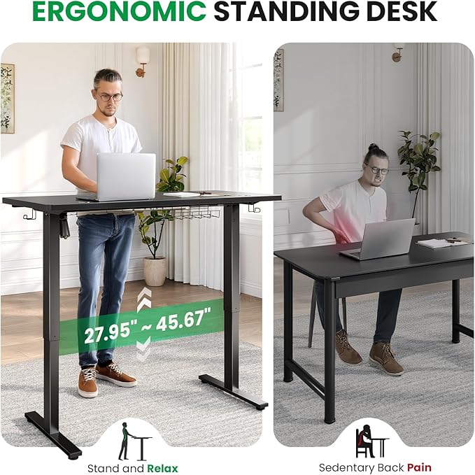 SIAGO Electric Standing Desk Adjustable - 48 x 24 Inch Sit Stand up Desk with 0.8 Inch Thick Tabletop - Adjustable Height Table with 3 Memory Preset, Cable Management for Home Office