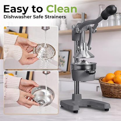 Zulay Kitchen Cast Iron Juicer - Heavy Duty Manual Juicer with Detachable Strainers for Easy Cleaning, Orange Juice Press for Citrus Fruits, Perfect for Bartenders, Juice Lovers & Health Enthusiasts