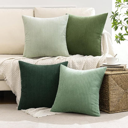 MIULEE Boho Farmhouse Sage Green Throw Pillow Covers 16x16 Inch Set of 4 Mordern Nordic Cushion Covers Soft Corduroy Spring Home Decor for Couch Bed Sofa Living Room Forest Green