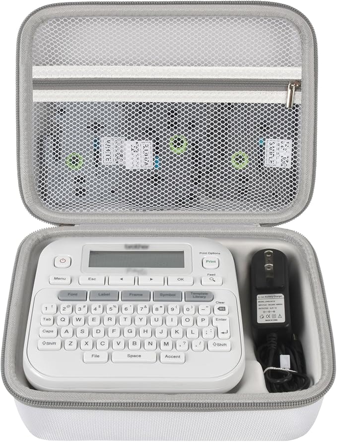 Case Compatible with Brother P-Touch PTD220 210 Home/Office Everyday Label Maker, Storage Holder Carrying Organizer for Label Tapes, AC Adapter, Charging Cables (Box Only) - White