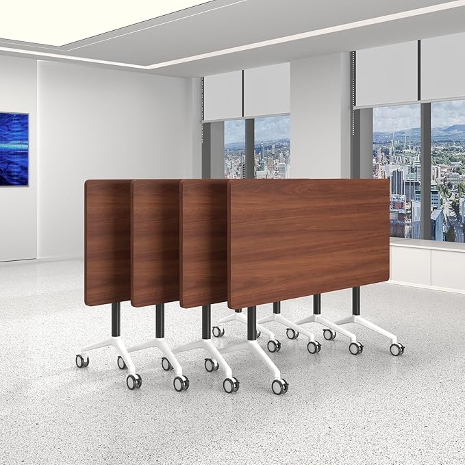 Folding Conference Table，Modular Conference Room Tables with 360° Mobile Silent Wheels, Modern Flip Top Locking Rolling Meeting Table for Office Classroom School Business Space Saving (6, 61.0in)