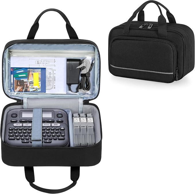 CURMIO Carrying Case Compatible with Brother P-Touch PT-D220/PT-D210 Label Maker, Portable Storage Holder Organizer Bag for Label Printer Machine, Label Tape, AC Adapter, Battery, USB Cable, Bag Only
