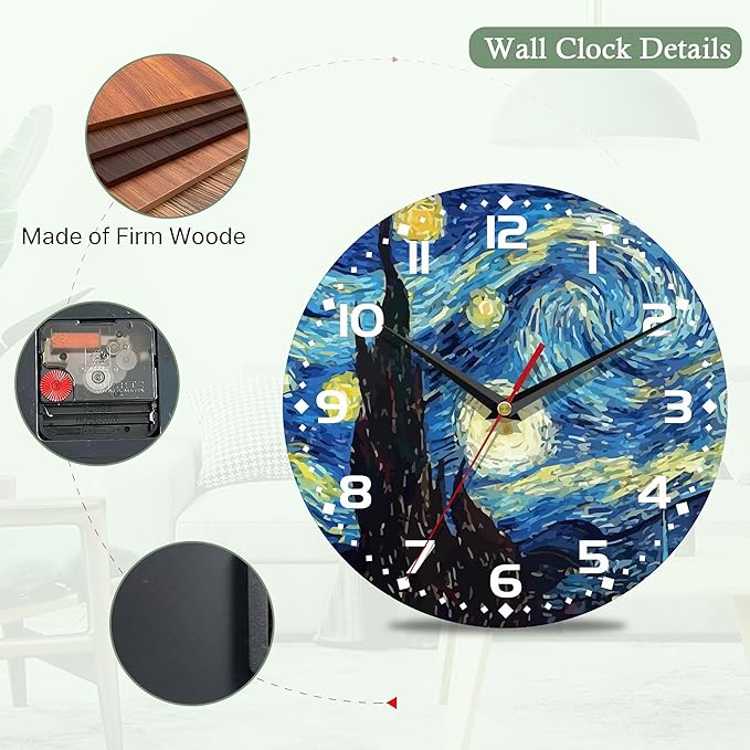 Blue Wall Clocks Battery Operated,Starry Sky Clock for Living Room,Decorative Wall Clock for Living Room,Bedroom,Bathroom and Kitchen,10 Inch