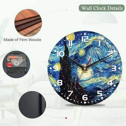 Blue Wall Clocks Battery Operated,Starry Sky Clock for Living Room,Decorative Wall Clock for Living Room,Bedroom,Bathroom and Kitchen,10 Inch