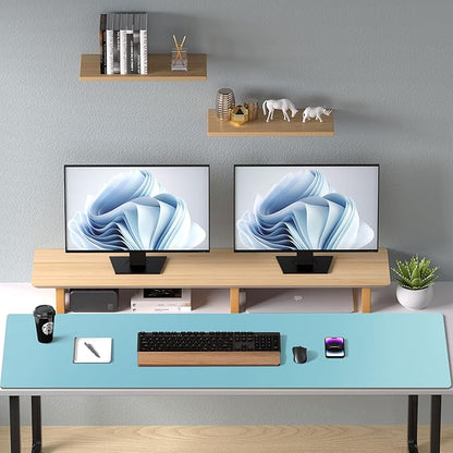 Aothia Large PU Leather Desk Pad Protector – Non-Slip Mouse Pad & Writing Mat for Office/Home, Waterproof, Easy to Clean (48" x 17", Blue Topaz)