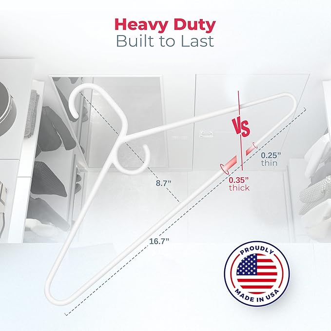 Neaties Heavy Duty Clothes Hangers 12 Pack – Made in The USA – 8lb Capacity Plastic Hangers for Adult Clothing – Durable for Pants, Coats, Jackets, or Jeans – White & Blue