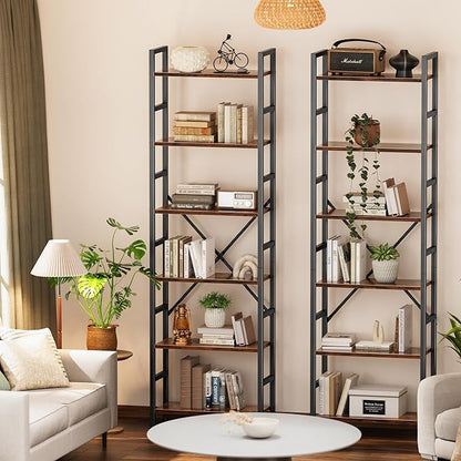 SUPERJARE Triple Bookshelf, Bookcase with 11 Open Display Shelves, Wide Book Shelf Book Case for Home & Office, 6 Tier, Rustic Brown