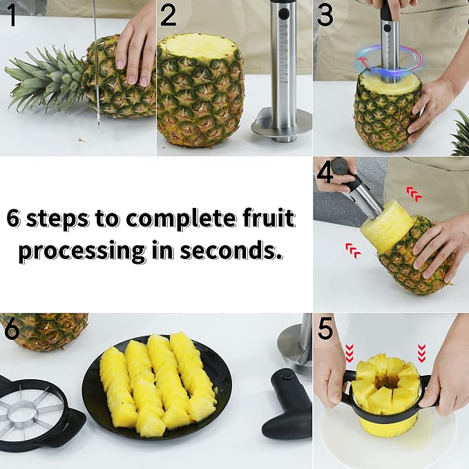 Newness Pineapple Corer and Slicer Tool, Robust Pineapple Core Remover with Upgraded Cutter & Reinforced Thicker Blade, Stainless Steel Kitchen Fruit Gadget for Diced Pineapple Rings (Black)