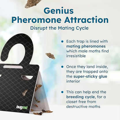 BugMD Clothes & Pantry Moth Traps (18 Count) – Sticky Glue Pheromone-Based Repellent for Closets, Cabinets & Wardrobes – Non-Toxic - Black