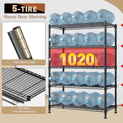 REIBII 5-Tier Wire Shelving Storage Shelves Metal Shelves,1020 LBS Adjustable Heavy Duty Metal Shelving Units and Storage for Garage Pantry Kitchen Bathroom 29" W X 14" D X 63" H