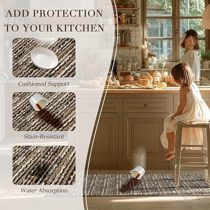 Kitchen Rugs Sets of 2-Non Slip Kitchen Mats for Floor-Thick Stain Resistant Vintage Kitchen Floor Mat Runner Carpet for Hallways Entryway Laundry Room Washable（Brown 20"x47"+20"x47"）