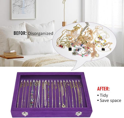 Vicoter Velvet Necklace Display Jewelry Tray 20 Hook Necklace Tray Necklace Pendant Jewelry Tray for Women and Girls
