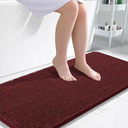 OLANLY Bathroom Runner Rugs 47x24, Soft Absorbent Chenille Bath Rugs, Rubber Backing Quick Dry, Machine Washable Long Bath Mats for Bathroom, Tub and Shower, Home Decor Accessories, Andorra Red-Brown
