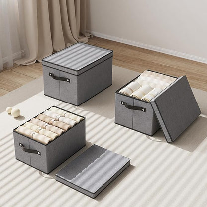 YheenLf Storage Boxes with Lids, 15 x 9.8 x 8.3 Inch Storage Bins for Wardrobe Bedroom Laundry, Fabric Closet Organizers with Handles,Gray, 5-Pack