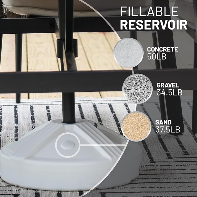 US Weight Durable 50 Pound Fillable Umbrella Base Designed to be Used with a Patio Table