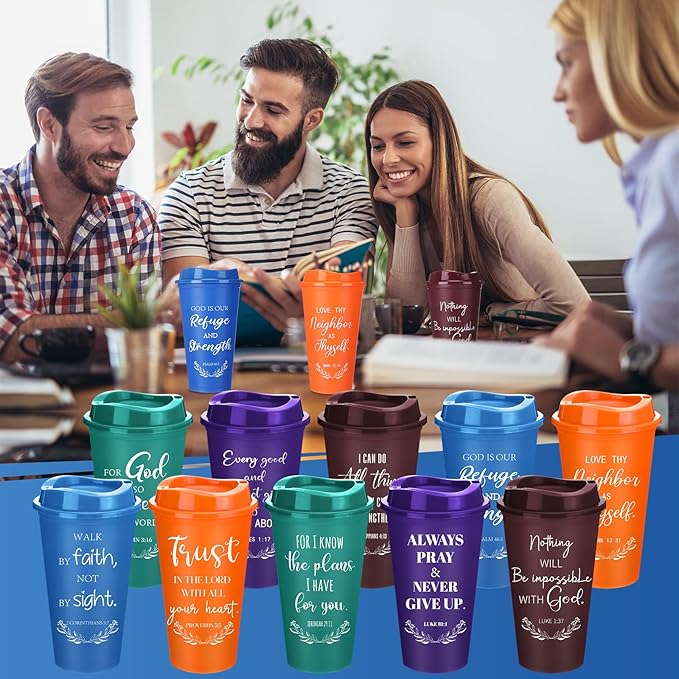Skylety 40 Pack Christian Gifts for Men Women 16oz Reusable Bible Verse Tumbler Bulk Plastic Coffee Cups with Lids Inspirational Religious Church Gifts for Valentine Easter Birthday (Retro Color)