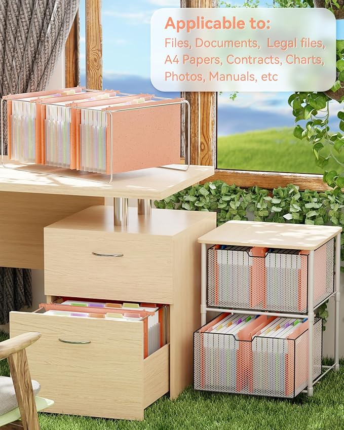 ANSOOK Wheat Straw Expanding Hanging File Folders Legal Size,7 Expansion 1.2" Accordion Pockets,3 Pack File Cabinet Folders with Tabs, Large Capacity File Folders,Pink File Organizer for Documents