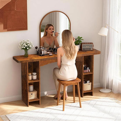 55 Inch Entryway Table Single-Shelf Cabinet, 1.6 Inch Thick Desktop Wooden Console Table with Socket Farmhouse Sofa Table for Entrance, Hallway, Living Room,Behind Couch(Rustic Brown)