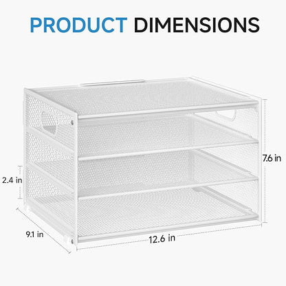 Lavatino 3-Tier Letter Tray Desk Organizer, Mesh Metal Paper File Tray Organizer for Desk, Office Supplies & Home Organization, Fits A4 Paper, Mail, Magazines & Office Accessories (White with Handle)