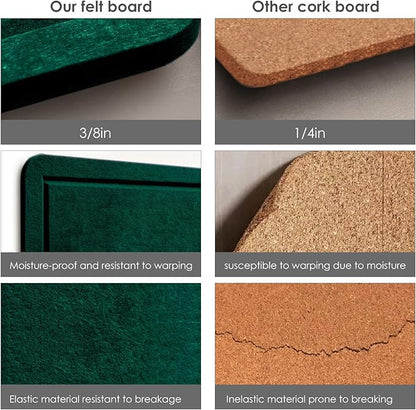 Large Bulletin Board - 48 x 36 Inches, Decorative Felt Pin Board for Wall - 4' x 3' Foldable Photo Display Board with Self-Adhesive Tape, Includes 20 Push Pins - Dark Green