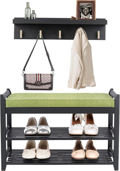 Shoe Rack for Front Door Entrance, 28” Entryway Bench with Coat Rack, Hall Tree Shoe Bench with Storage for Entry, Hallway, Bedroom, Living Room