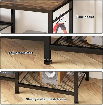 YGEOMER TV Stand for Up to 50 Inch Tvs, Entertainment Center with Outlet Led Lights Open Storage Shelves, TV Consoles for Living Room Bedroom, Rustic Brown