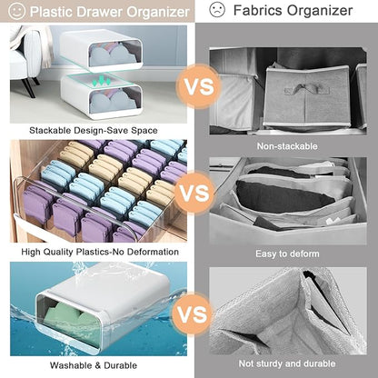 Underwear Organizer Drawer, 24 Cells Plastic Sock Underwear Storage Drawer, Stackable Closet Organizers and Storage Box for Bras, Socks, Scarves, Ties, Belt (King Size-White, 1 Pcs)