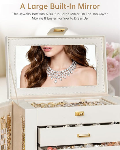 AKOZLIN Jewelry Box 6-Tier Organizer Functional 360° Rotating Jewelry Storage Case for Women Girls Ring Necklace Earring Bracelet Holder with Mirror