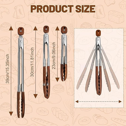 Wooden Tongs for Cooking, Multi-Purpose for Tossing Salads, Grilling, Flipping Food & Serving Bread - Strong Grip Walnut Wood Tips, Heat Resistant & Non-Deforming (7inch)