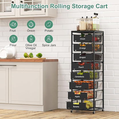 EasyPAG Rolling Storage Cart With 8 Drawers, Metal Craft Organizers And Storage Cart With Wood Tabletop, 30 Lbs Capacity Per Drawer For Home Office Classroom And Dorm, Black