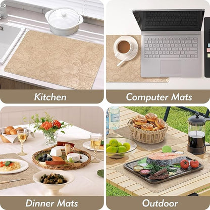 SolaraDawn Faux Leather Table Placemats Set of 4, Washable, Wipeable & Heat-Resistant Table Mats, Waterproof Dining Place Mats with Embossed Texture for Kitchen & Dining, Beige, 17" × 12"