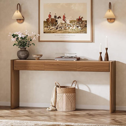 Tribesigns Console Table with 3 Drawers, 70.9" Wooden Entryway Table Behind Couch, Farmhouse Long Console Sofa Station with Storage for Entrance, Foyer, Hallway, Living Room, Easy Assembly (Brown)