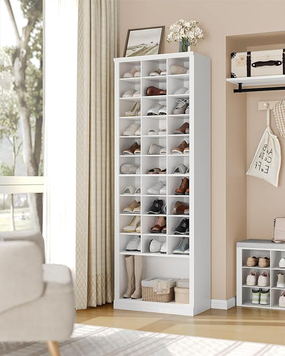 Hzuaneri 11 Tiers Shoe Storage Cabinet, Tall Shoes Cabinet with Cubby, Freestanding Wooden Shoe Organizer, 30-33 Pairs, Shoes Cubby Organizer for Entryway, Bedroom, White 02001BSR