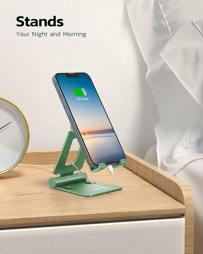 Nulaxy Dual Folding Cell Phone Stand, Fully Adjustable Foldable Desktop Phone Holder Cradle Dock Compatible with iPhone 17 16 15 14 13 12 11 Pro Max Xs Xr X 8, Nintendo Switch, All Phones- Green