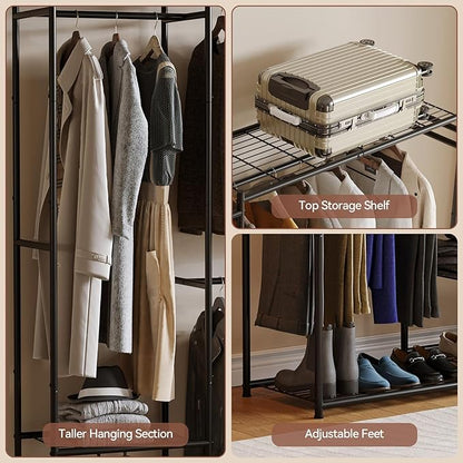 Portable Wardrobe Closet, Clothes Rack for Bedroom with Hanging Area and Storage Shelves, Tall Freestanding Clothes Organizer