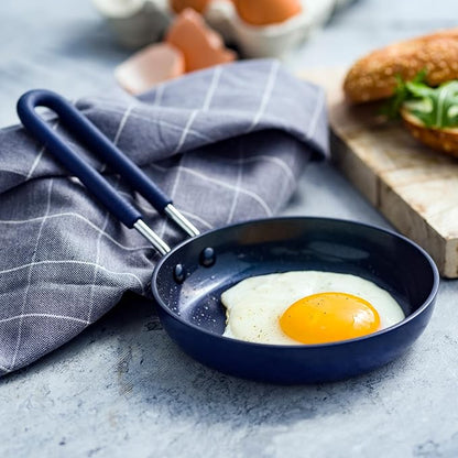 Blue Diamond Mini Egg Frying Pan Skillet, Diamond Infused Healthy Ceramic Nonstick, PFAS and PFOA-Free, Dishwasher and Oven Safe, Even Heating, Metal Utensil Safe, Warp Control Base, Blue
