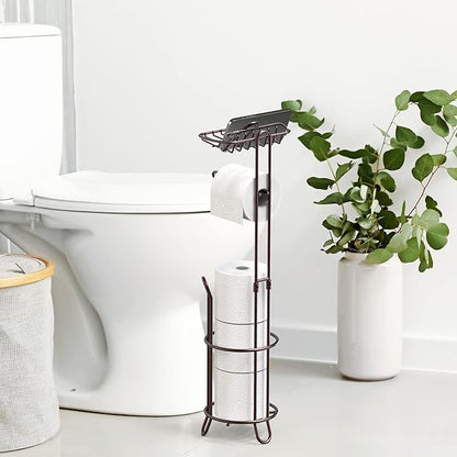 Simple Houseware Bathroom Toilet Tissue Roll Holder Stand with Cell Phone Shelf, Bronze