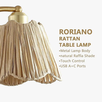 Set of 2 Boho Rattan Small Touch Table Lamps with USB C+A Ports | Bedroom Farmhouse Lamp and Retro Rattan Shade for Living Room Entryway Office, LED Bulbs Included