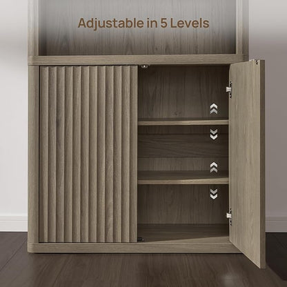 SICOTAS Book Shelf with Doors 71" Tall 6 Tier Bookshelf with Adjustable Shelves Fluted Booshelves & Bookcases Modern Book Case with Large Storage Display Cabinet for Living Room Home Office Bedroom